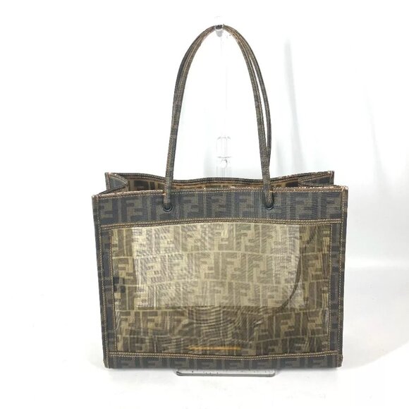 FENDI Mesh Bag Beach Bag Vintage Zucca Tote bag with pouch Shoulder Bag Brown - Picture 1 of 14